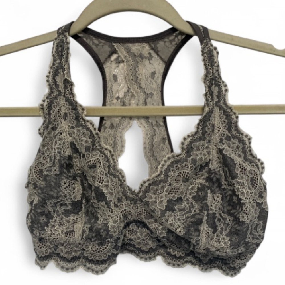 ☀️☀️2/$10 Felina Lace Racerback Bralette in Taupe and Black | Large